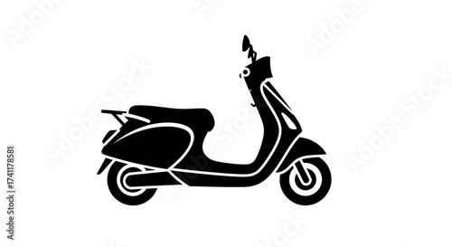 Stylish monochrome graphic featuring a compact motor scooter, symbolizing efficient urban transport, personal mobility, and a convenient way to navigate city streets with ease and freedom