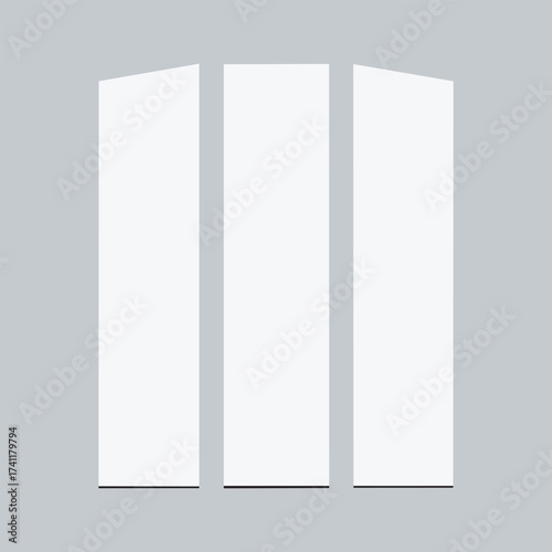 Three blank white rectangular boxes or packages arranged side by side on a gray background, blank white boxes are arranged side by side against a solid gray background, ready for customization.