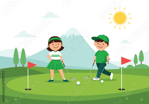 Children enjoying a game of golf on a sunny day.