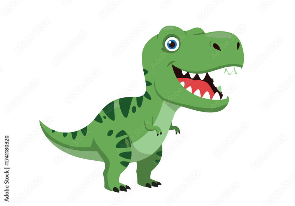 Fototapeta premium This is a cartoon illustration of a friendly green Tyrannosaurus Rex.