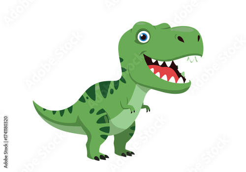 This is a cartoon illustration of a friendly green Tyrannosaurus Rex.