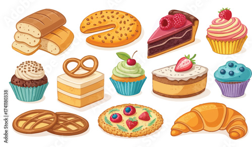 Delicious assortment of baked goods showcasing bread cakes pastries and sweet treats for bakery concepts