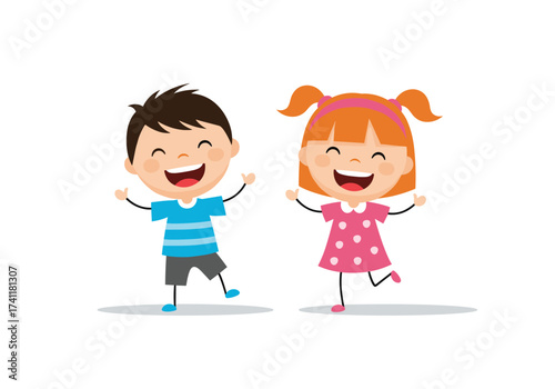 Happy children laughing and jumping with joy and excitement.