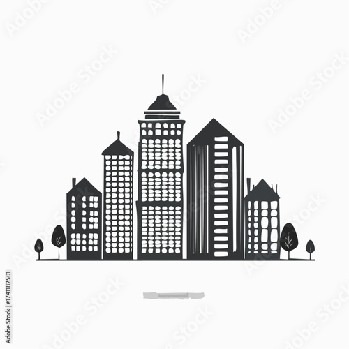 black town, apartments, group of buildings, silhouette, vector icon on white background
