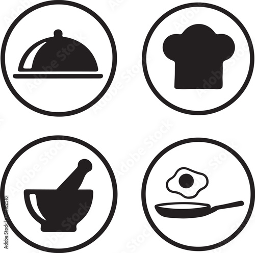 Culinary icons representing food service and preparation.
