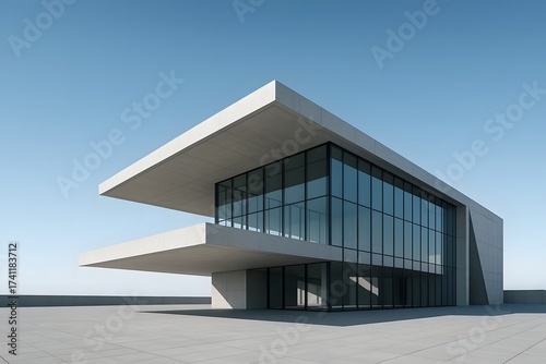 Futuristic glass building exterior for real estate marketing and architecture branding