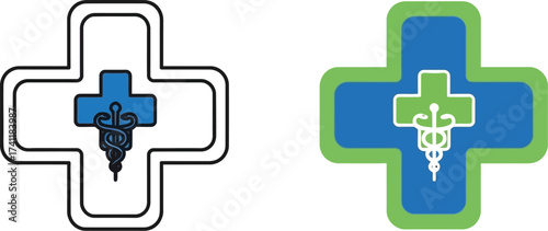 Modern medical crosses with caduceus symbol for professional healthcare