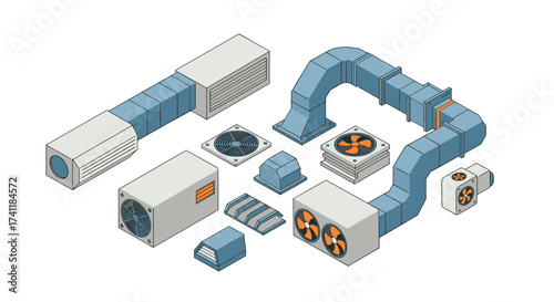 Isometric air ventilation system components for industrial design
