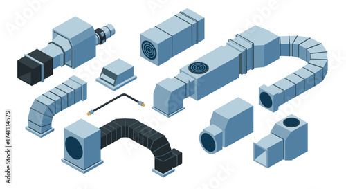 Isometric hvac duct system components for efficient airflow