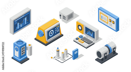 Isometric industrial devices and technology elements for data analysis and automation