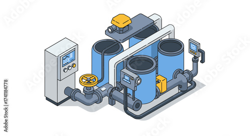 Isometric industrial water filtration system for modern facilities