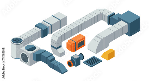 Isometric hvac elements ductwork and ventilation components for modern building solutions