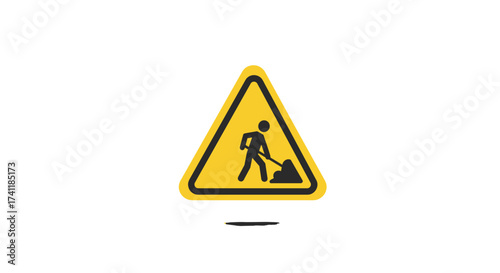 Yellow construction warning sign triangle caution for road work safety