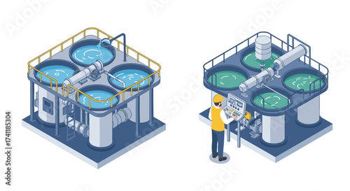 Isometric design of industrial water treatment systems with engineer monitoring