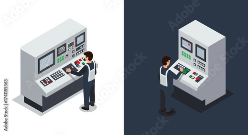 Control room operator using isometric panel in modern industrial environment