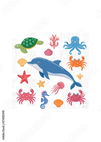 Vibrant Sea Creature Collection A Colorful Marine Life Assortment
