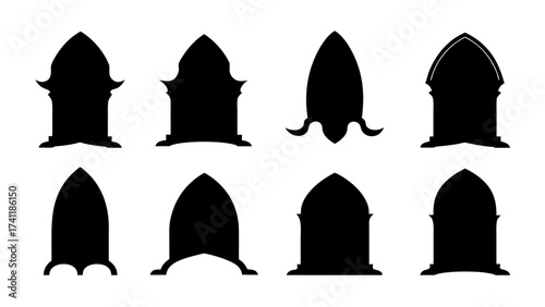 set of vector silhouettes Gothic frame.