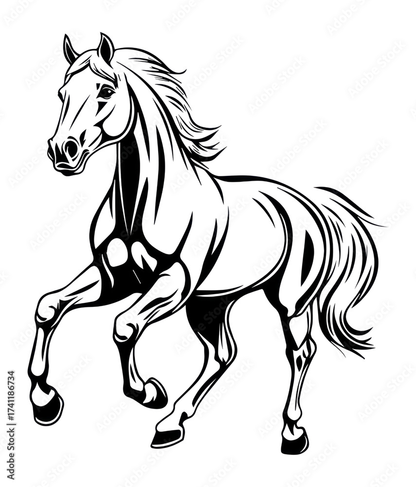 Obraz premium PNG Simple horse running linear art illustration drawing.