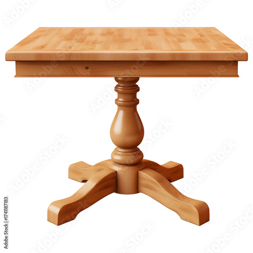 Classic Round Pedestal Wooden Table – Carved Base, Isolated Transparent Background