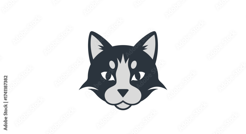 Obraz premium Minimalist Cartoon Cat Head Logo Design in Dark Gray and Light Gray Colors