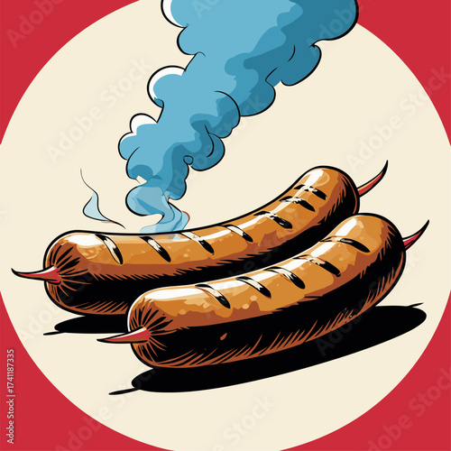 delicious grilled sausage vector illustration