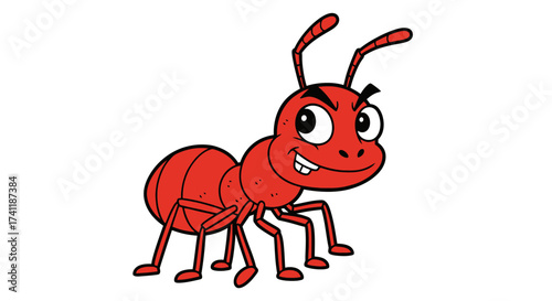 Cartoon red ant with an mischievous expression for children's educational materials