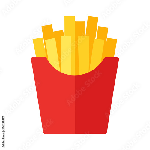Red carton of french fries isolated on white background
