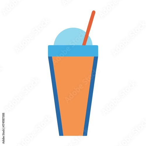 Orange and blue slushy drink with straw isolated on white background
