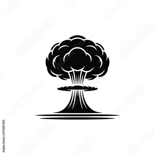 Stylized black and white nuclear explosion mushroom cloud icon