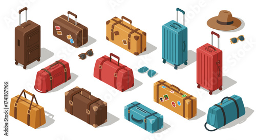 Isometric travel bags and accessories collection