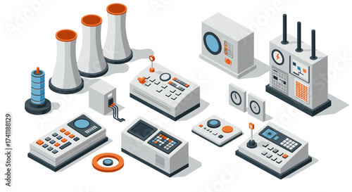 Isometric industrial control panels and equipment set with power plants