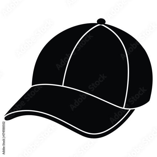 Vector art of sleek black baseball cap, a versatile accessory for sports and casual wear, perfect for adding a touch of urban style to any design