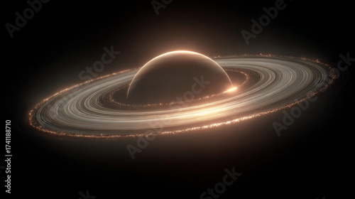 Golden ring floating around a planet filled with soft mist