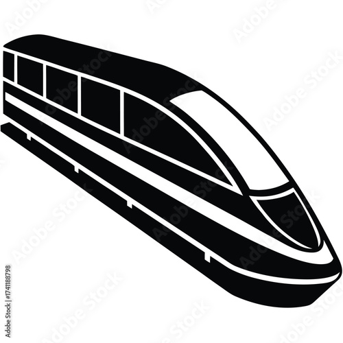 Vector art of sleek black and white vector illustration of a modern highspeed train, , representing transportation, technology, and the future of travel