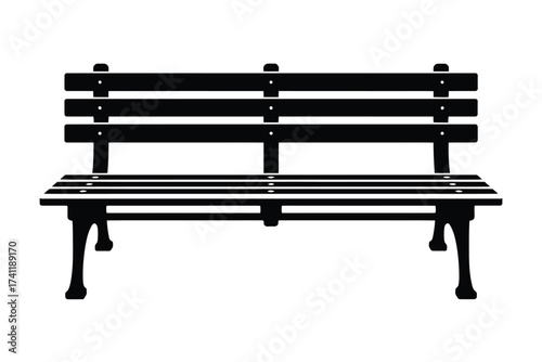 Classic black park bench isolated on white background