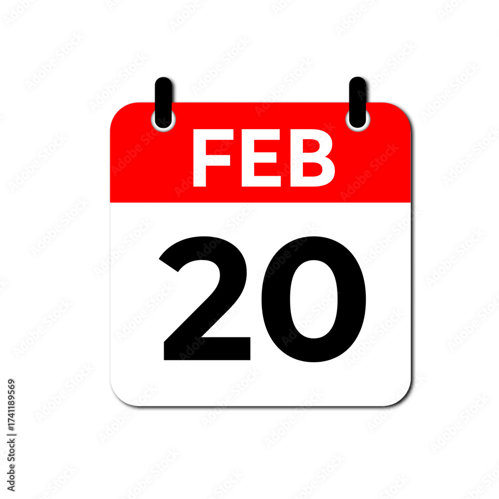 Fototapeta premium February 20 Day Calendar Vector Icon Perfect for planner, reminder, time management, schedule, office, business, and monthly event start design template