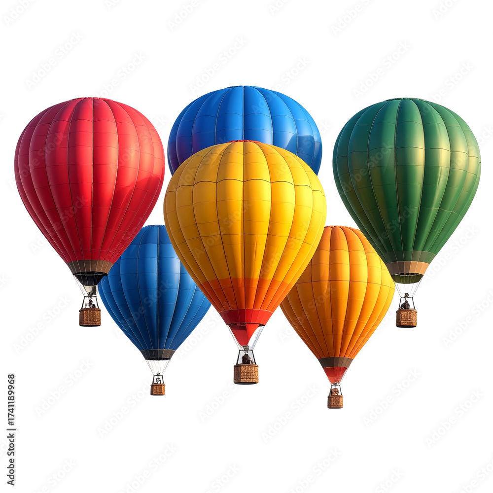 Fototapeta premium Set of Vibrant Hot Air Balloons Floating Together, isolated on transparent background