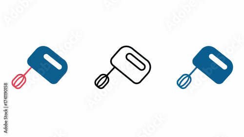 Hand Mixer Vector Icons for Baking and Cooking Colorful and Outline Illustration Culinary Tool Appliance Set for Kitchen Use