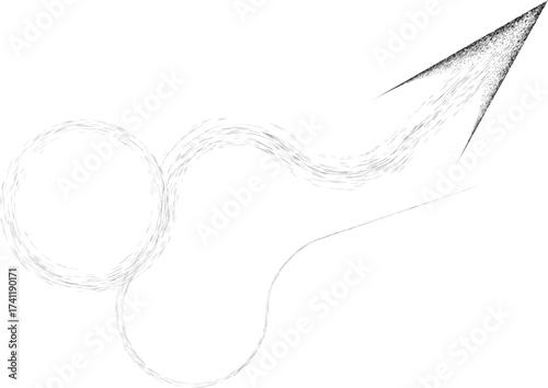 Curved arrow .Graffiti spiral line art design . Looped grungy arrow logo . Spray effect .Grunge curly arrow . Distressed element .Grunge swirly arrow vector. Spray paint curve direction design.
