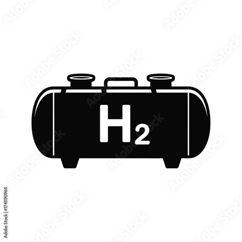 Black silhouette of a hydrogen storage tank with h2 symbol