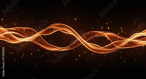 Abstract glowing energy wave with light particles on a dark field. Dynamic digital data stream concept for modern technology backgrounds.