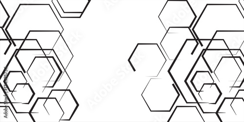 Abstract pattern of hexagons, thin black lines on a white background. dynamic composition, honeycomb, modern geometric style. Design element for background, technical themes. Vector eps10