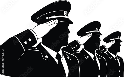 Stock vector illustration of military officers saluting image