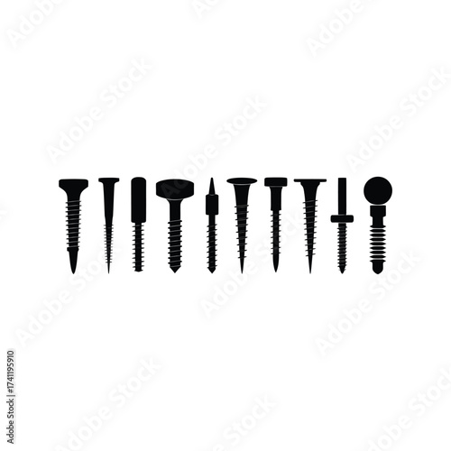 Collection of various nails and screws against a white background