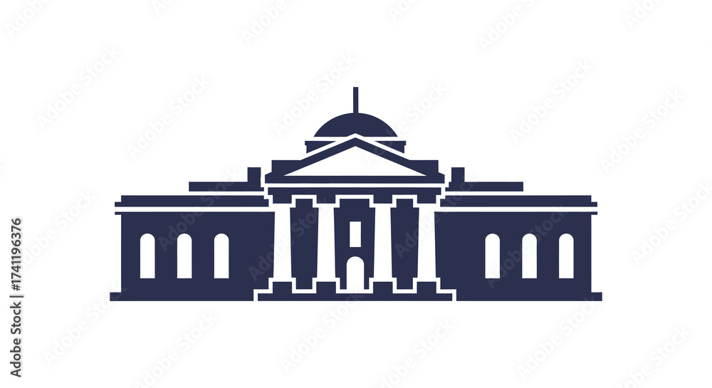 Fototapeta premium Minimalist Silhouette of Government Building Symbol with Columns and Dome Shape