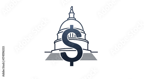 Minimalist Line Art Dollar Sign with Government Building Illustration Logo