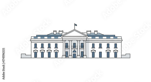 Minimalist Outline United States Presidential Residence Building Architecture Illustration