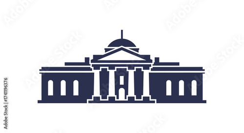 Minimalist Silhouette of Government Building Symbol with Columns and Dome Shape