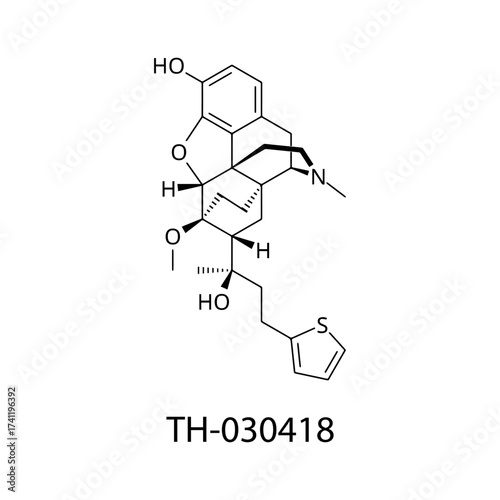 TH-030418 molecular structure, experimental opioid receptor ligand analgesic research compound, clean scientific vector diagram, flat skeletal chemical formula isolated on white background