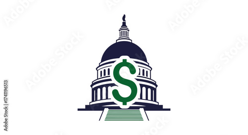 Minimalist Building with Currency Symbol Icon for Government and Finance
